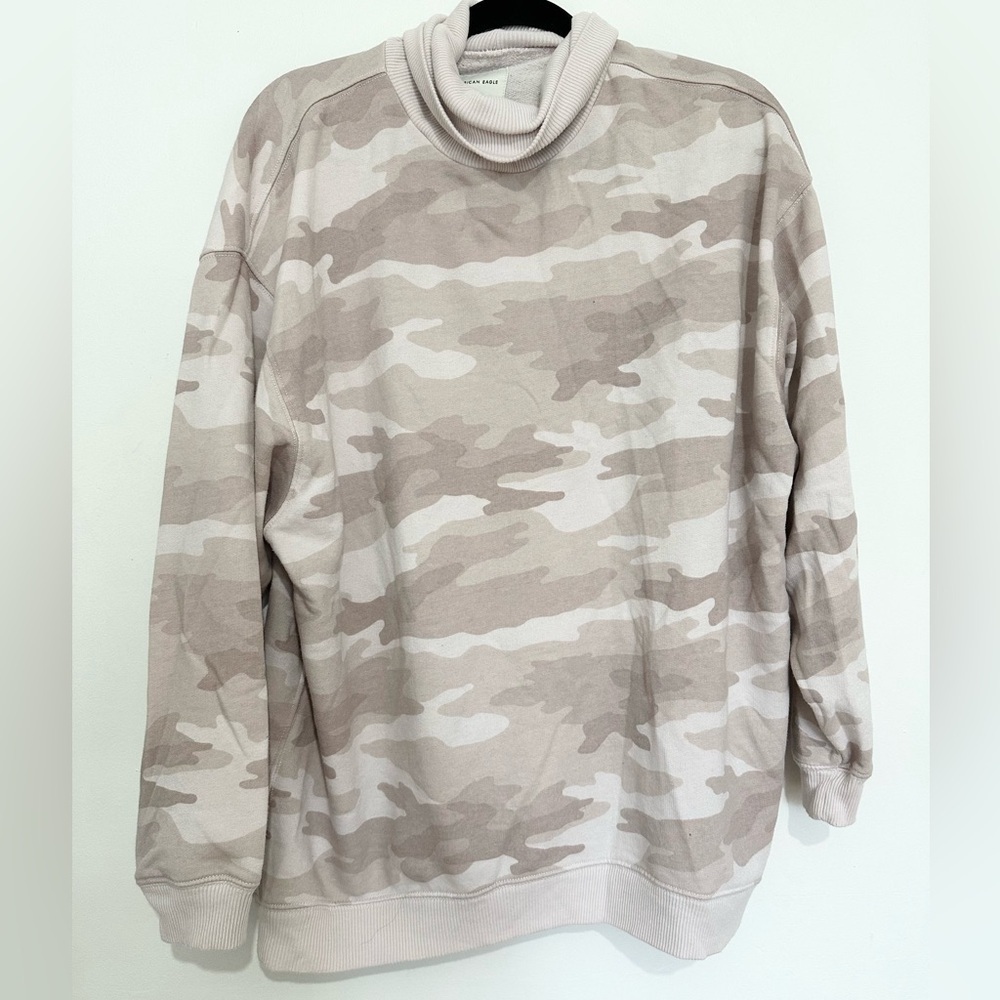 American Eagle Pink Camo Cowl Neck Oversized Sweatshirt Womens XS Jegging Fit